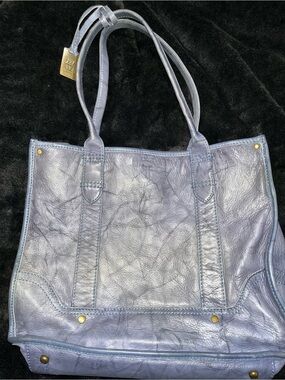 FRYE Blue Leather Tote Bag with Gold Accent